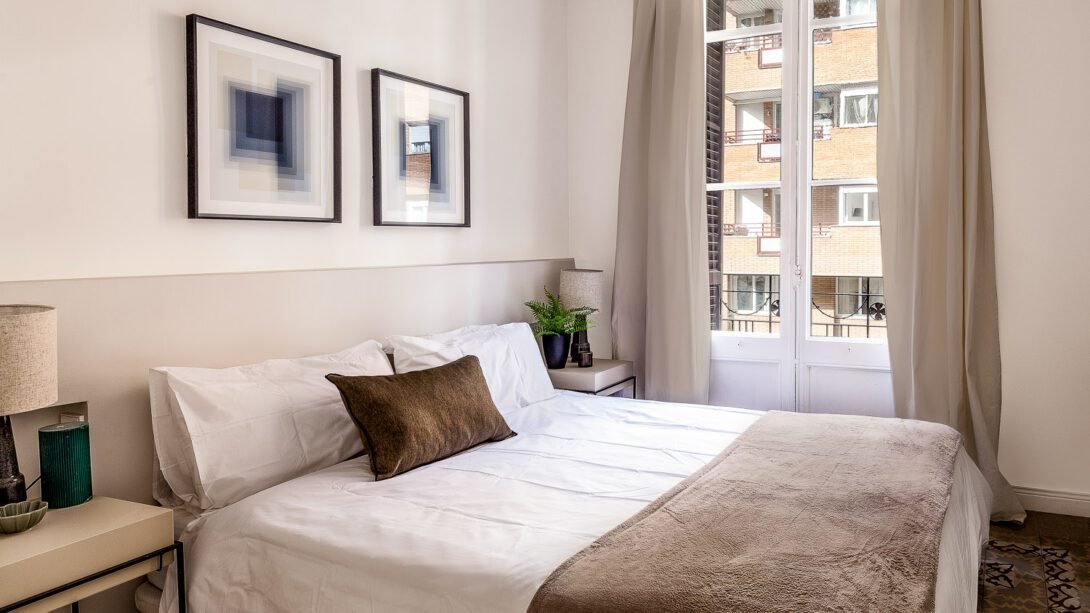 Boutique hotel room furnished in a modern and simple style style